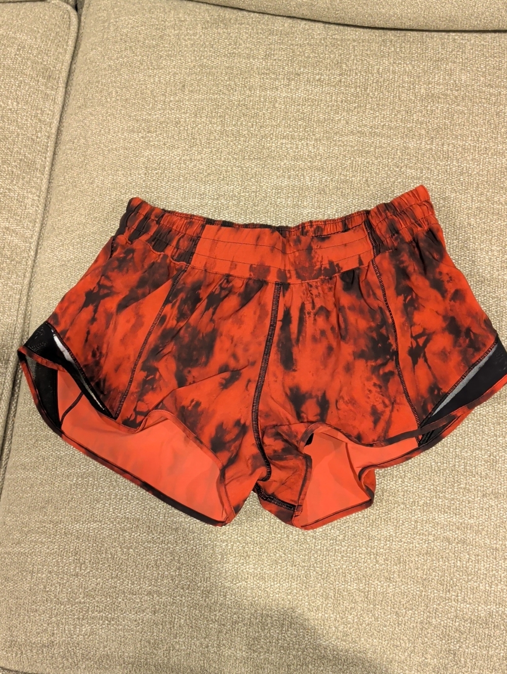 lululemon athletica Red and Black Tie-Dye Running Shorts